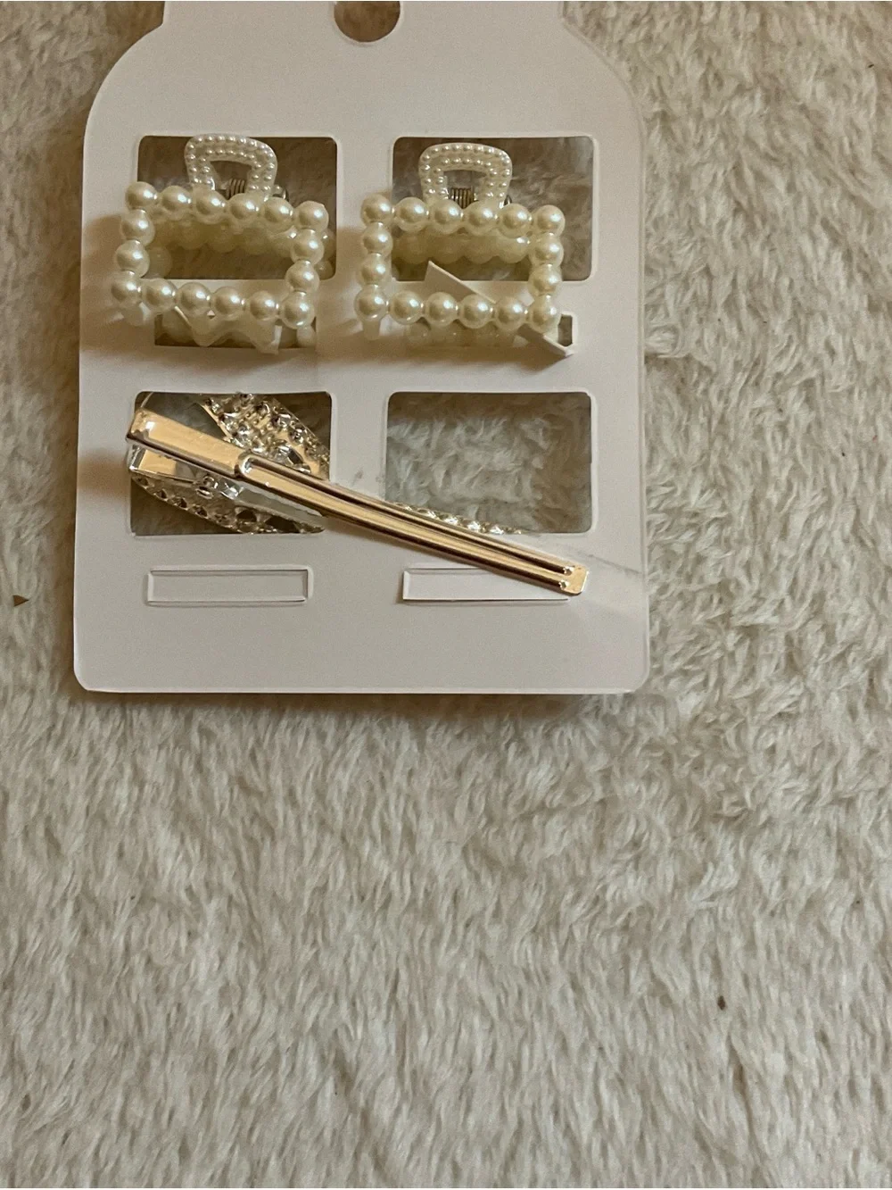 Pearl & Rhinestone Bow Hair Clip Set - White